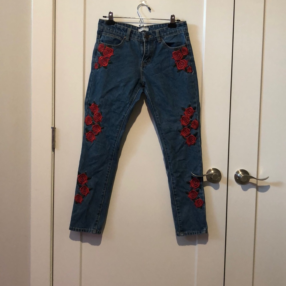 ASOS Liquor N Poker Rose Embroidered Jeans Size UK8
